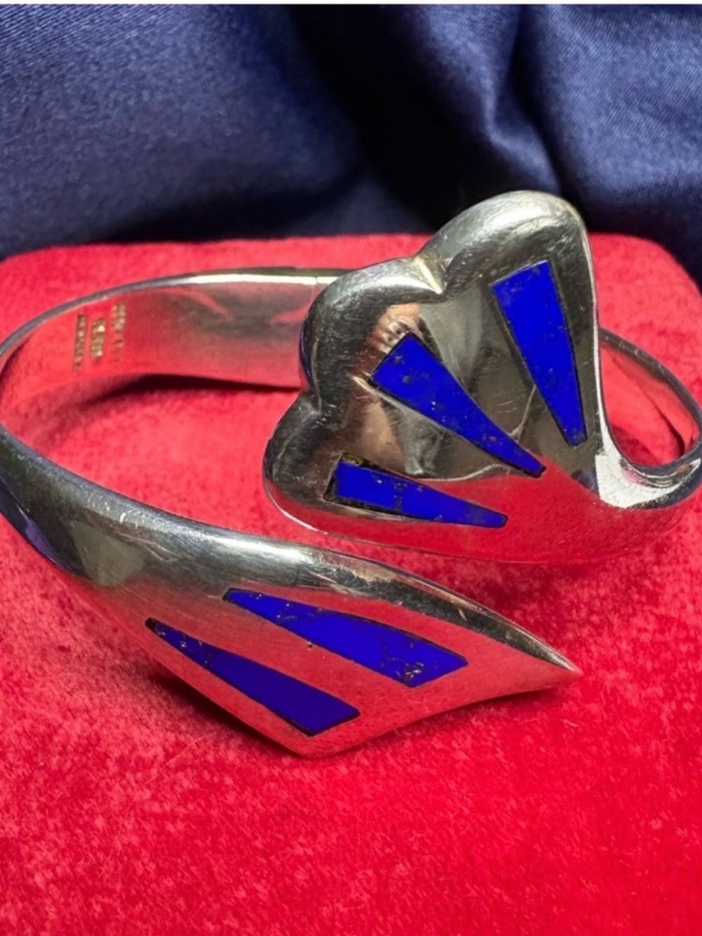 Cuff Bracelet*Southwestern 950 TAXCO Sterling Silver Blue Enamel Accents Vintage